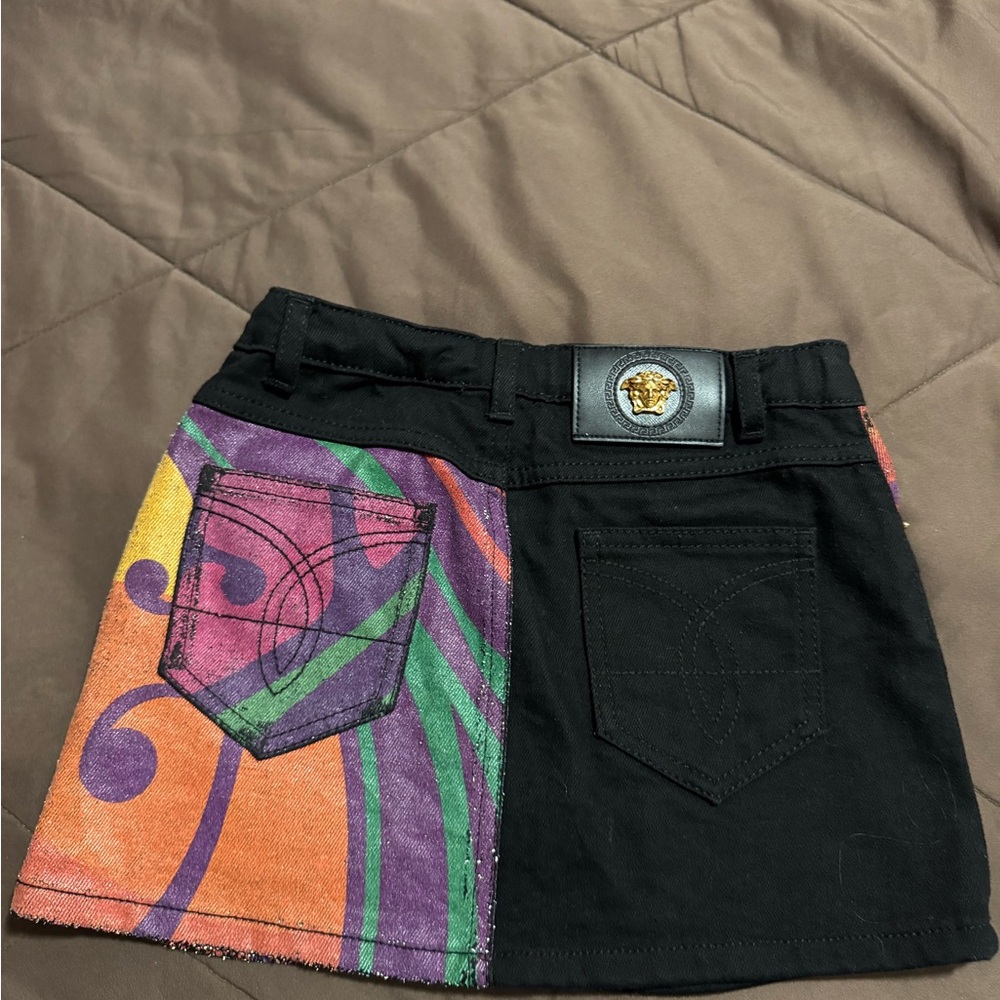 Versace Black and Blue Asymmetrical A-Line Mini Skirt